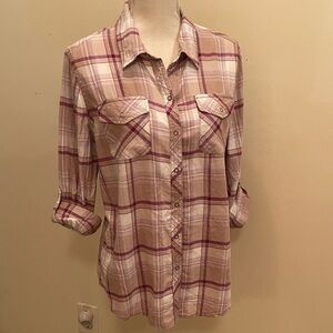 Arizona Jean Company Pink Plaid Button Down Shirt